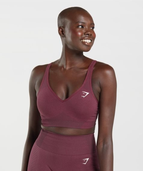 Women's Gymshark Vital Seamless 2.0 V Neck Sports Bra Burgundy | CA 51A368